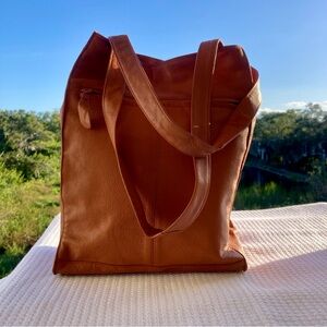 TSF Elegant Tan Brown Leather Tote Bag